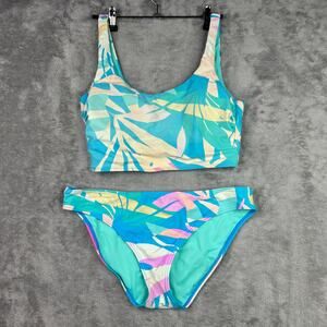 SO Pastel Tropical Print Bikini Set Women’s L Scoop Neck Swim Two Piece